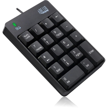 ADESSO Adesso USB Spill Resistant 18-Key Numeric Keypad - Cable Connectivity - USB Interface - 18 Key - English (US) - Windows - Membrane Keyswitch - Black - AKB-601UB
