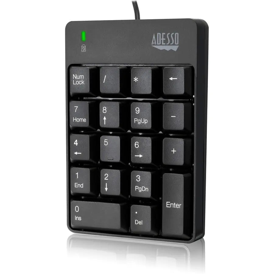 ADESSO Adesso USB Spill Resistant 18-Key Numeric Keypad - Cable Connectivity - USB Interface - 18 Key - English (US) - Windows - Membrane Keyswitch - Black - AKB-601UB