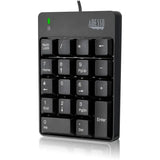 ADESSO Adesso USB Spill Resistant 18-Key Numeric Keypad - Cable Connectivity - USB Interface - 18 Key - English (US) - Windows - Membrane Keyswitch - Black - AKB-601UB