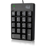 ADESSO Adesso USB Spill Resistant 18-Key Numeric Keypad - Cable Connectivity - USB Interface - 18 Key - English (US) - Windows - Membrane Keyswitch - Black - AKB-601UB