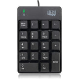 ADESSO Adesso USB Spill Resistant 18-Key Numeric Keypad - Cable Connectivity - USB Interface - 18 Key - English (US) - Windows - Membrane Keyswitch - Black - AKB-601UB
