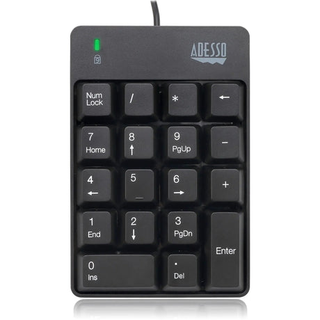 ADESSO Adesso USB Spill Resistant 18-Key Numeric Keypad - Cable Connectivity - USB Interface - 18 Key - English (US) - Windows - Membrane Keyswitch - Black - AKB-601UB