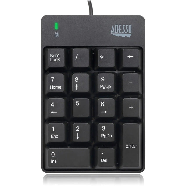 ADESSO Adesso USB Spill Resistant 18-Key Numeric Keypad - Cable Connectivity - USB Interface - 18 Key - English (US) - Windows - Membrane Keyswitch - Black - AKB-601UB