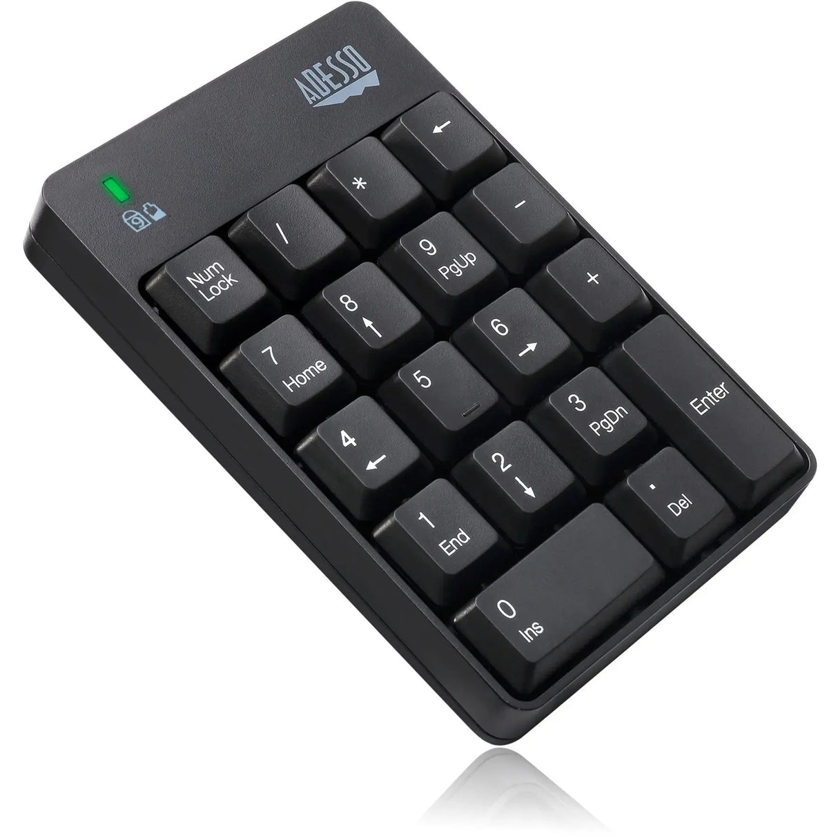 ADESSO Adesso Wireless Spill Resistant 18-Key Numeric Keypad - Wireless Connectivity - RF - 30 ft - 2.40 GHz - USB Interface - 18 Key - English (US) - Computer - Windows - Membrane Keyswitch - AAA Battery Si - WKB-6010UB