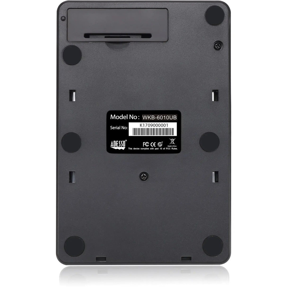ADESSO Adesso Wireless Spill Resistant 18-Key Numeric Keypad - Wireless Connectivity - RF - 30 ft - 2.40 GHz - USB Interface - 18 Key - English (US) - Computer - Windows - Membrane Keyswitch - AAA Battery Si - WKB-6010UB