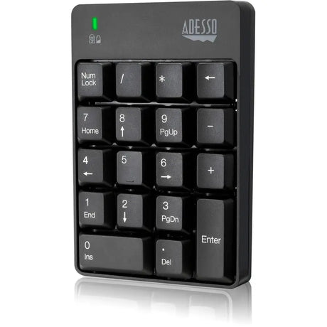 ADESSO Adesso Wireless Spill Resistant 18-Key Numeric Keypad - Wireless Connectivity - RF - 30 ft - 2.40 GHz - USB Interface - 18 Key - English (US) - Computer - Windows - Membrane Keyswitch - AAA Battery Si - WKB-6010UB