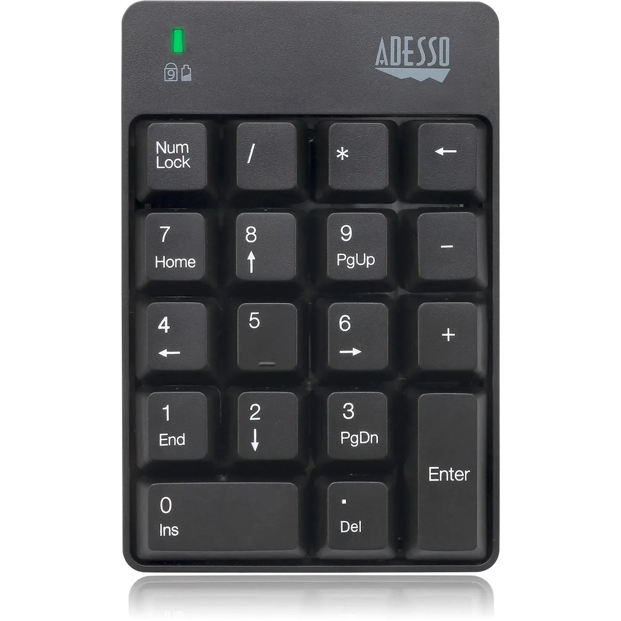 ADESSO Adesso Wireless Spill Resistant 18-Key Numeric Keypad - Wireless Connectivity - RF - 30 ft - 2.40 GHz - USB Interface - 18 Key - English (US) - Computer - Windows - Membrane Keyswitch - AAA Battery Si - WKB-6010UB