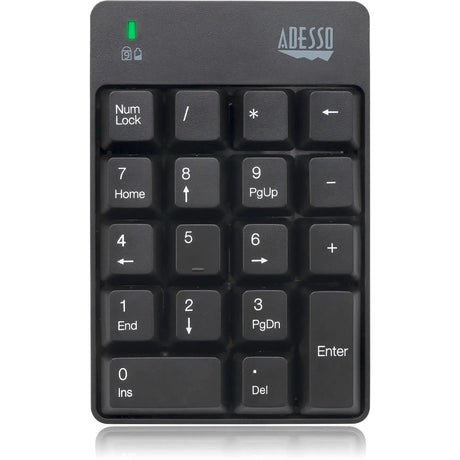 ADESSO Adesso Wireless Spill Resistant 18-Key Numeric Keypad - Wireless Connectivity - RF - 30 ft - 2.40 GHz - USB Interface - 18 Key - English (US) - Computer - Windows - Membrane Keyswitch - AAA Battery Si - WKB-6010UB
