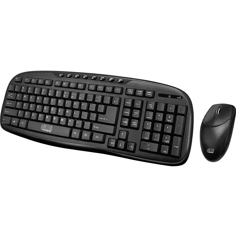 ADESSO Adesso WKB-1330CB - 2.4 GHz Wireless Desktop Keyboard and Mouse Combo - USB Membrane Wireless RF 2.40 GHz Keyboard - 103 Key - English (US) - Black - USB Wireless RF Mouse - Optical - 1200 dpi - 3 But...  - WKB-1330CB