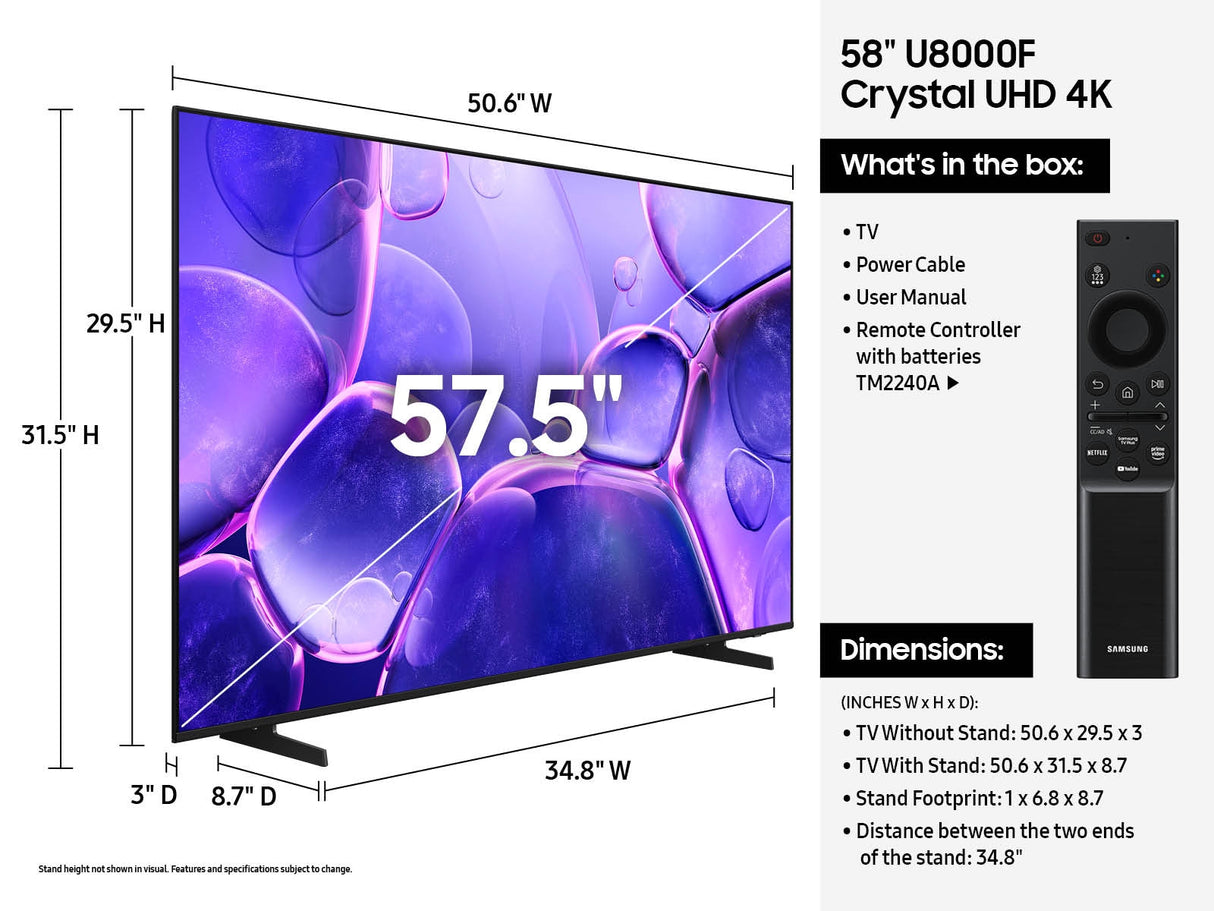 Samsung U8000F UN58U8000FF 147.3 cm (58") 4K Ultra HD Smart TV Wi-Fi Black - UN58U8000FFXZA SAMSUNG