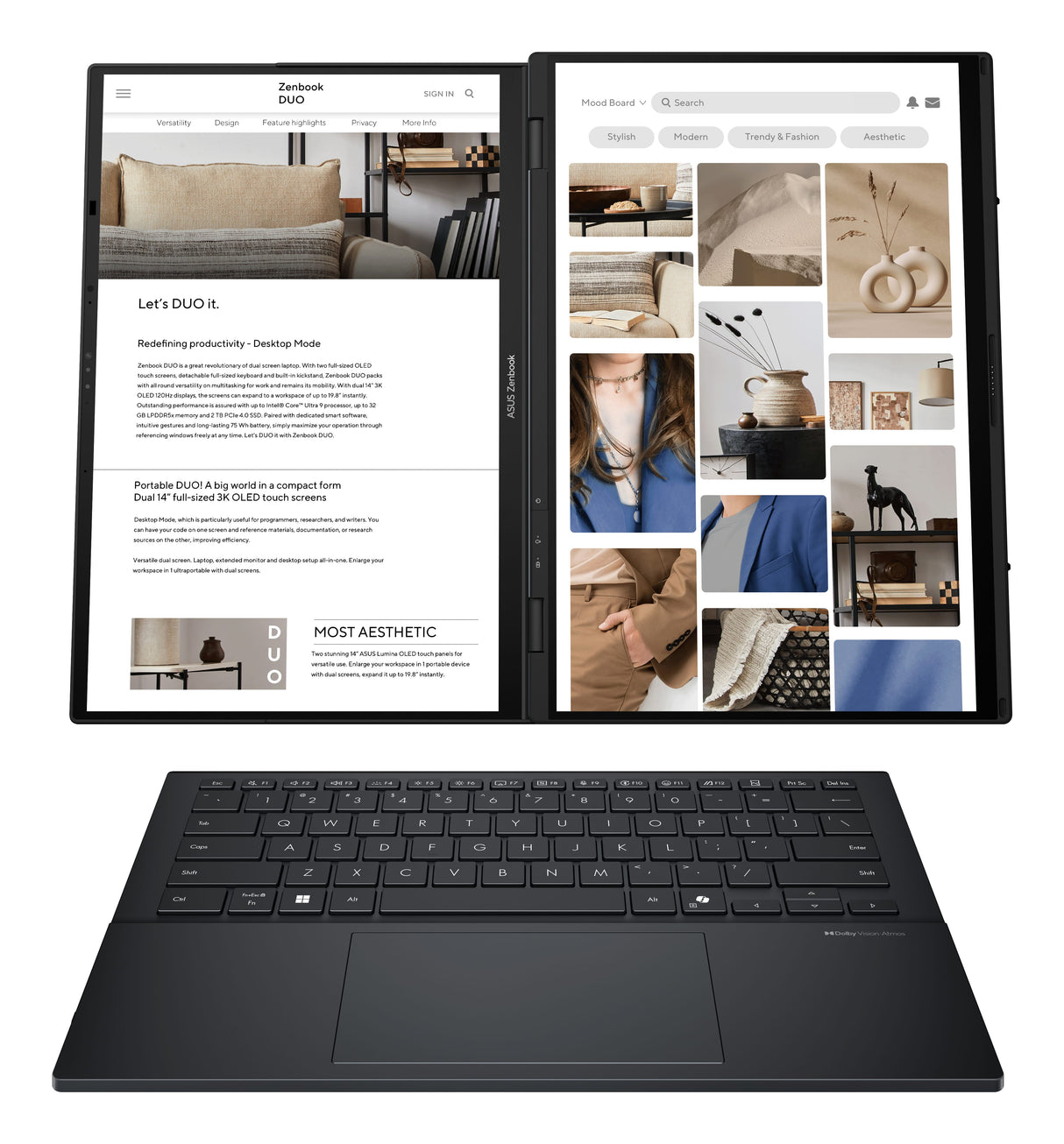 ASUS AI Laptop ASUS Zenbook Duo UX8406CA-PS99T Intel Core Ultra 9 285H Hybrid (2-in-1) 35.6 cm (14") Touchscreen 3K 32 GB LPDDR5x-SDRAM 1 TB SSD Wi-Fi 7 (802.11be) Windows 11 Home Grey - UX8406CA-PS99T