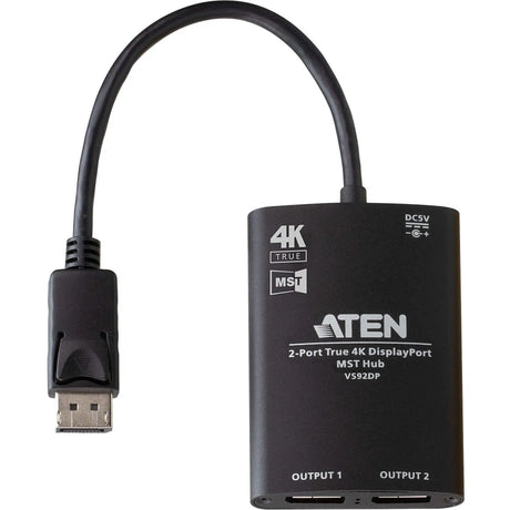 ATEN ATEN 2-Port True 4K DisplayPort MST Hub - 3840 × 2160 - DisplayPort - USB - Metal, Aluminum - VS92DP