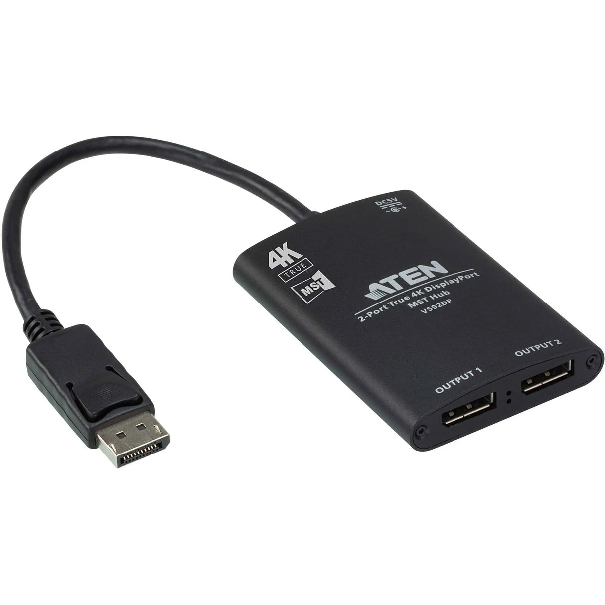 ATEN ATEN 2-Port True 4K DisplayPort MST Hub - 3840 × 2160 - DisplayPort - USB - Metal, Aluminum - VS92DP