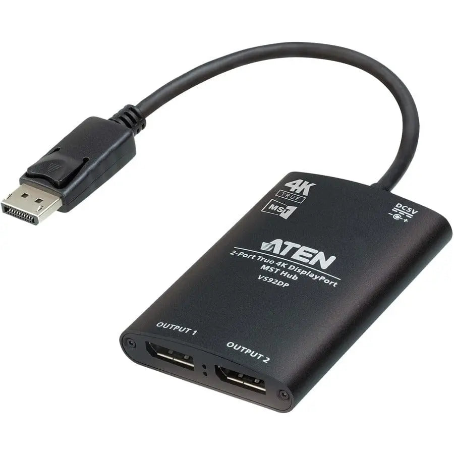 ATEN ATEN 2-Port True 4K DisplayPort MST Hub - 3840 × 2160 - DisplayPort - USB - Metal, Aluminum - VS92DP