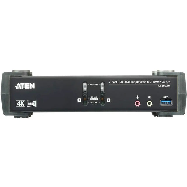 ATEN ATEN 2-Port USB 3.0 4K DisplayPort MST KVMP Switch (Cables Included)-TAA Compliant - 2 Computer(s) - 1 Local User(s) - 4096 x 2160 - 6 x USB - 1 x HDMI - Desktop - 3 x DisplayPort - CS1922M