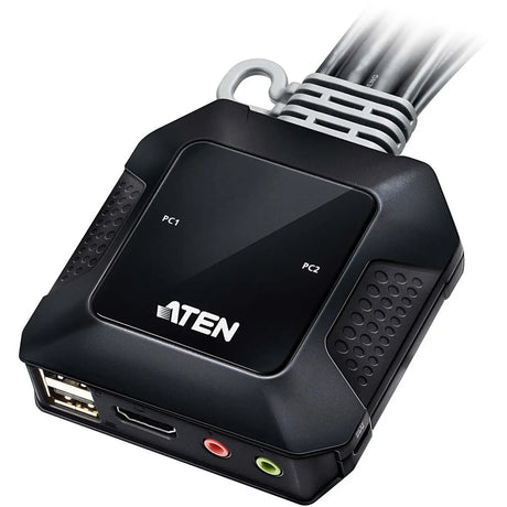 ATEN ATEN 2-Port USB 4K DCI HDMI Cable KVM Switch with Remote Port Selector - 2 Computer(s) - 4096 x 2160 - 5 x USB - 3 x HDMI - CS22H