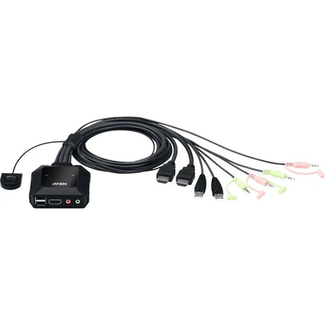 ATEN ATEN 2-Port USB 4K DCI HDMI Cable KVM Switch with Remote Port Selector - 2 Computer(s) - 4096 x 2160 - 5 x USB - 3 x HDMI - CS22H