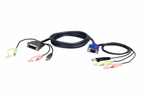 ATEN 2L-7DX2U video cable adapter 1.8 m VGA (D-Sub) + 3.5mm + USB Type-A DVI-I + 3.5mm + USB Type-B Black, Green, Pink - 2L7DX2U ATEN