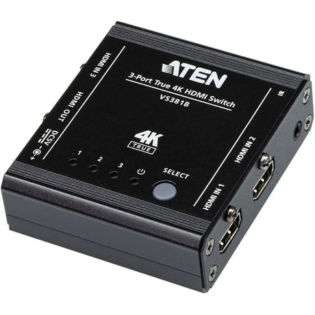 ATEN ATEN 3-Port True 4K HDMI Switch - 4096 x 2160 - 4K - 3 x 1 - Display - 1 x HDMI Out - VS381B