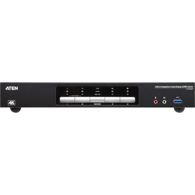 ATEN ATEN 4-Port USB 3.0 4K DisplayPort Dual Display KVMP Switch-TAA Compliant - 4 Computer(s) - 1 Local User(s) - 4096 x 2160 - 1 x Network (RJ-45) - 8 x USB - Desktop - 10 x DisplayPort - CS1944DP