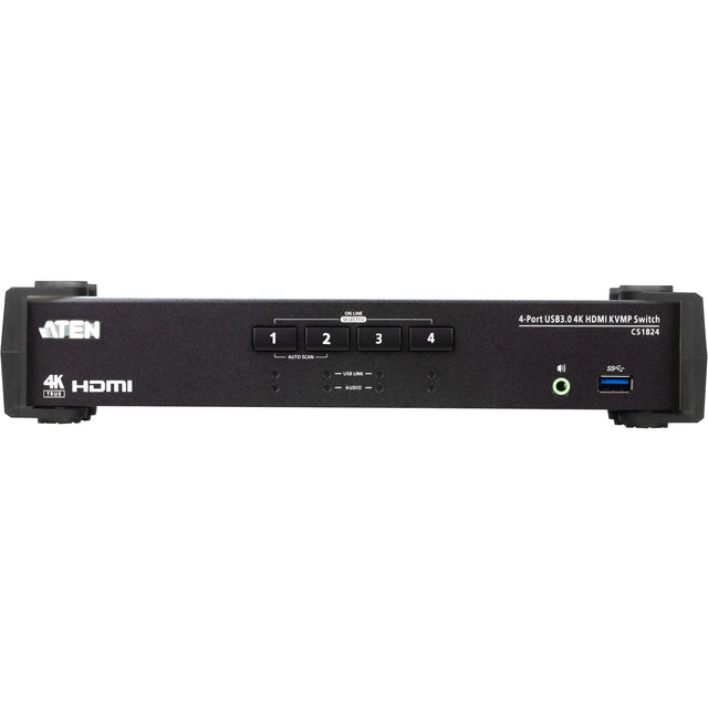 ATEN ATEN 4-Port USB 3.0 4K HDMI KVMP Switch - 4 Computer(s) - 1 Local User(s) - 4096 x 2160 - 7 x USB - 5 x HDMI - Desktop, Rack-mountable - CS1824