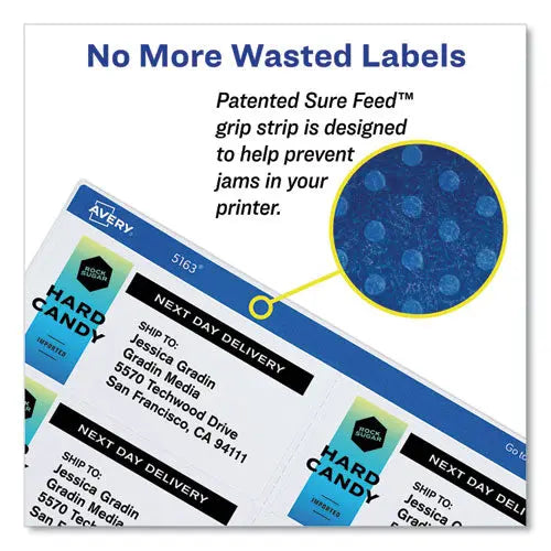 AVERY AVERY Shipping Labels w/ TrueBlock Technology, Laser Printers, 3.33 x 4, White, 6/Sheet, 100 Sheets/ - 5164
