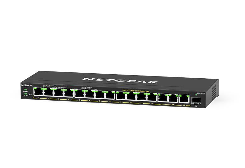 NETGEAR GS316EP Managed Gigabit Ethernet (10/100/1000) Power over Ethernet (PoE) Black - GS316EP-100NAS