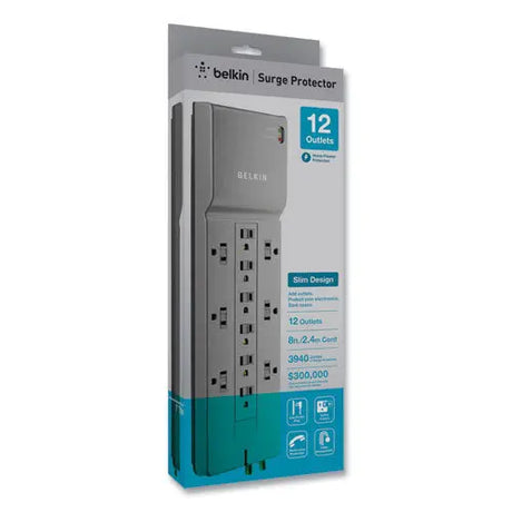 BELKIN BELKIN Professional Series SurgeMaster Surge Protector, 12 AC Outlets, 8 ft Cord, 3,780 J, Dark Gray - BE112230-08
