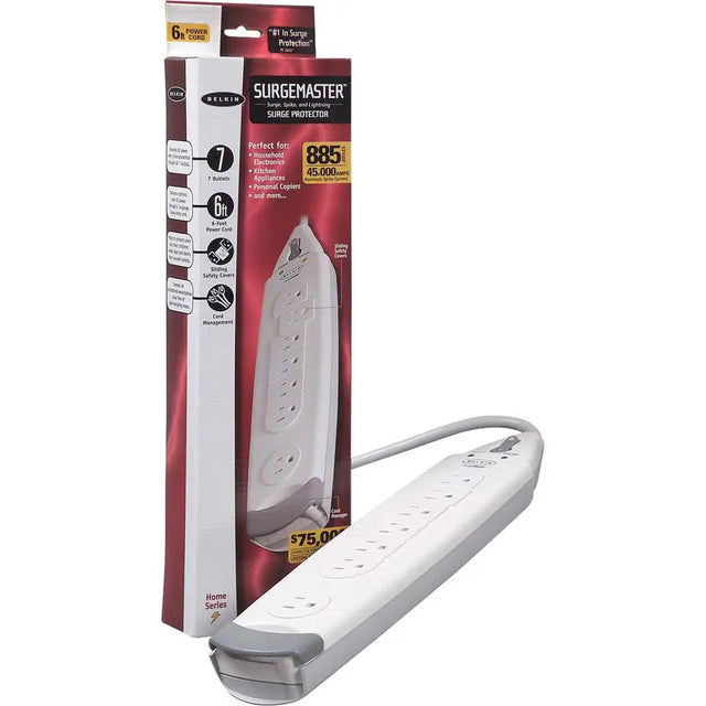 BELKIN Belkin&reg; SurgeMaster&trade; Home Grade Surge Protector, 7 Outlets, 6-Foot Cord, 885 Joules - Receptacles: 7 x NEMA 5-15R - 885J - F9H700-06