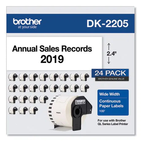 BROTHER BROTHER Continuous Paper Label Tape, 2.4" x 100 ft, White, 24 Rolls/Pack - DK220524PK