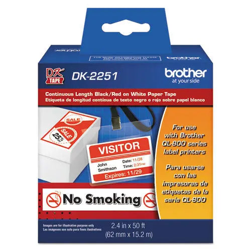 BROTHER BROTHER Continuous Paper Label Tape, 2.4" x 50 ft, Black/White - DK2251