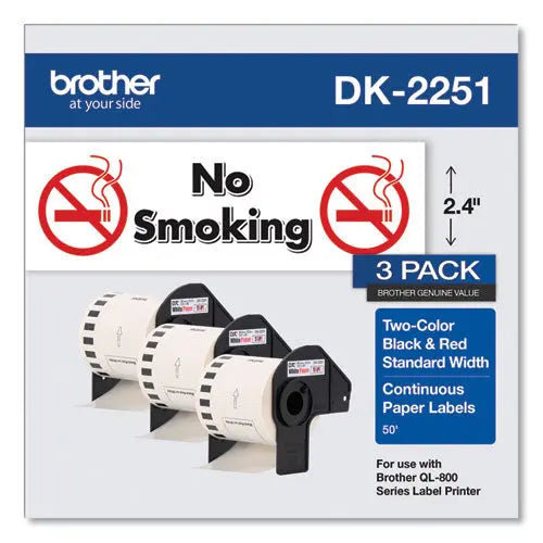 BROTHER BROTHER Continuous Paper Label Tape, 2.44" x 50 ft, White, 3 Rolls/Pack - DK22513PK