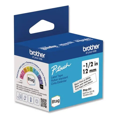 BROTHER BROTHER Genuine P-Touch BTAG Label Tapes, 0.47" x 13.1 ft, Black on White - BTAG231