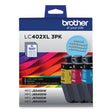 BROTHER BROTHER  High-Yield Ink, 1,500 Page-Yield, Cyan/Magenta/Yellow - LC402XL3PKS