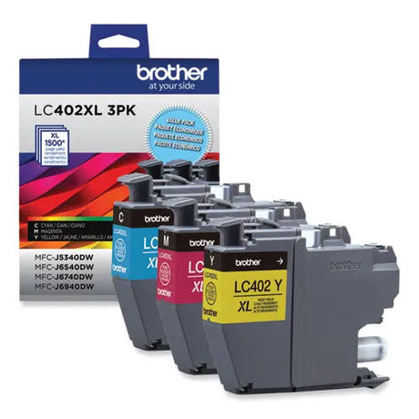 BROTHER BROTHER  High-Yield Ink, 1,500 Page-Yield, Cyan/Magenta/Yellow - LC402XL3PKS