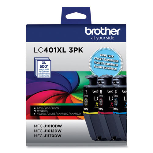BROTHER BROTHER  High-Yield Ink, 500 Page-Yield, Cyan/Magenta/Yellow, 3/Pack - LC401XL3PKS