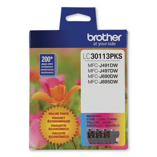 BROTHER BROTHER LC3011 Ink, 200 Page-Yield, Cyan/Magenta/Yellow - LC30113PKS