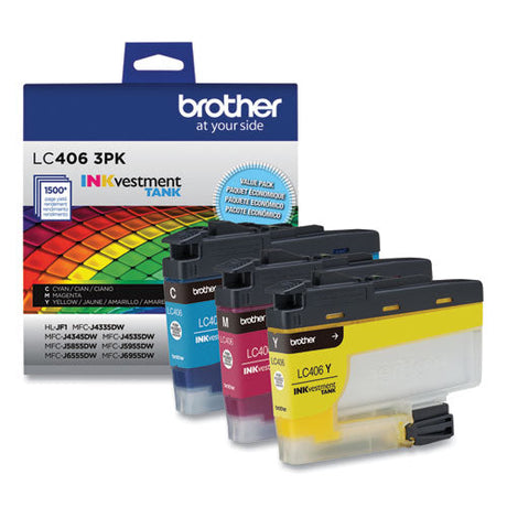 BROTHER BROTHER LC4063PK INKvestment Ink, 1,500 Page-Yield, Cyan/Magenta/Yellow, 3 Pack - LC4063PKS
