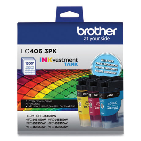 BROTHER BROTHER LC4063PK INKvestment Ink, 1,500 Page-Yield, Cyan/Magenta/Yellow, 3 Pack - LC4063PKS