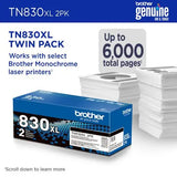 BROTHER BROTHER TN830XL High-Yield Toner, 3,000 Page-Yield, Black, 2/Pack - TN830XL2PK