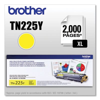 BROTHER Printer Consumables TN225Y High-Yield Toner, 2,200 Page-Yield, Yellow - TN225Y