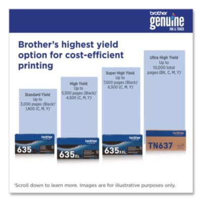 BROTHER Printer Consumables TN637 Ultra High-Yield Toner, 10,000 Page-Yield, Cyan - TN637C