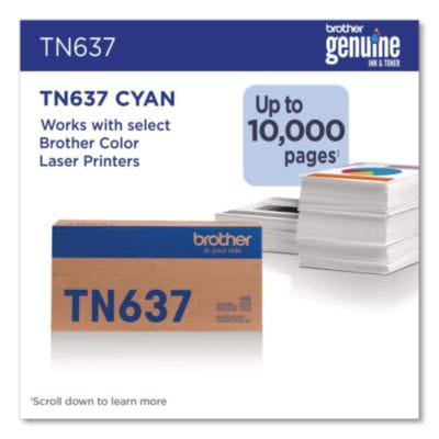 BROTHER Printer Consumables TN637 Ultra High-Yield Toner, 10,000 Page-Yield, Cyan - TN637C