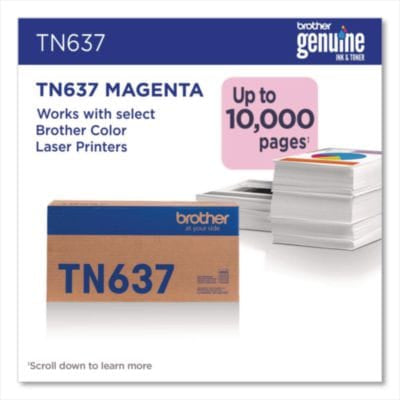 BROTHER Printer Consumables TN637 Ultra High-Yield Toner, 10,000 Page-Yield, Magenta - TN637M