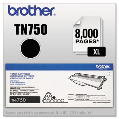 BROTHER Printer Consumables TN750 High-Yield Toner, 8,000 Page-Yield, Black - TN750