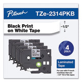 BROTHER Printer Consumables TZe Series Standard Adhesive Laminated Labeling Tape, 0.5", Black on White, 4/Pack - TZE2314PKB