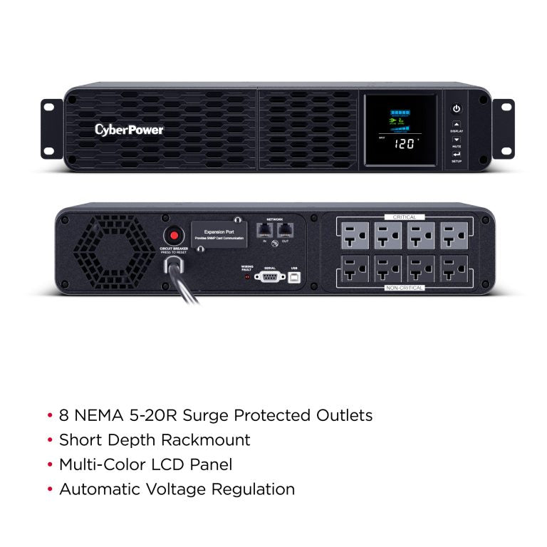 CyberPower CP2000PFCRM2U uninterruptible power supply (UPS) Line-Interactive 2 kVA 1200 W 8 AC outlet(s) - CP2000PFCRM2U