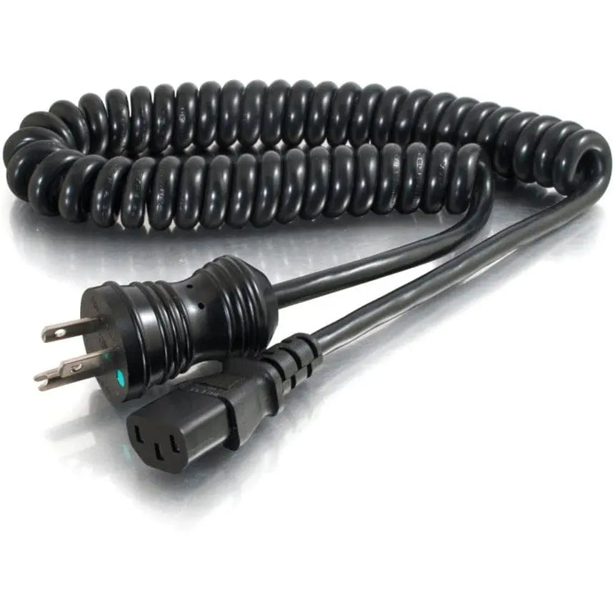 C2G 8ft 18 AWG Coiled Hospital Grade Power Cord (NEMA 5-15P to IEC320C13) - Black - For Computer, Monitor, Printer, Scanner - 125 V AC10 A - Black - 8 ft Cord Length - 48066 C2G