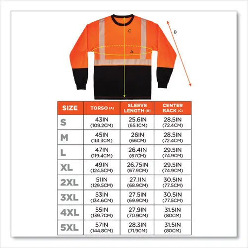 C2G C2G GloWear 8281BK Class 2 Long Sleeve Shirt with Black Bottom, Polyester, Medium, Orange - 22683