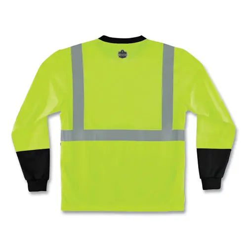 C2G C2G GloWear 8291BK Type R Class 2 Black Front Long Sleeve T-Shirt, Polyester, 3X-Large, Lime - 22707